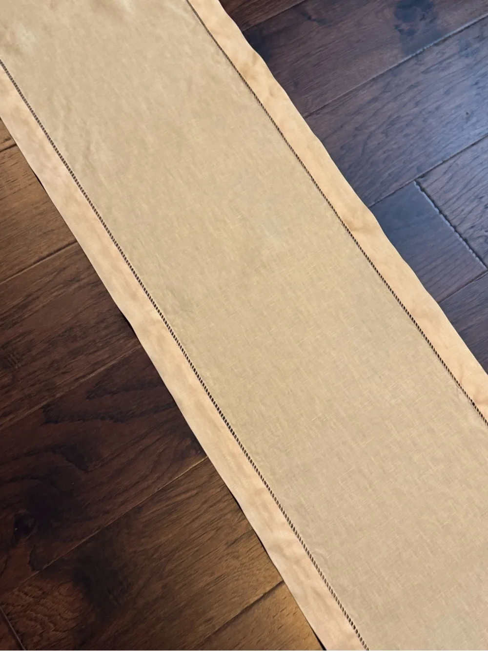 Williams Sonoma Yellow Linen-Blend Table Runner with Hemstitch Detailing 108”
